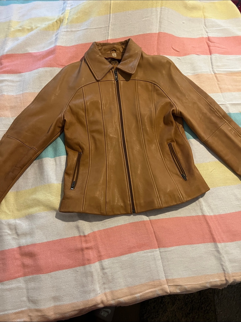 Wilsons Womens Tan Leather Zip-Front Jacket
